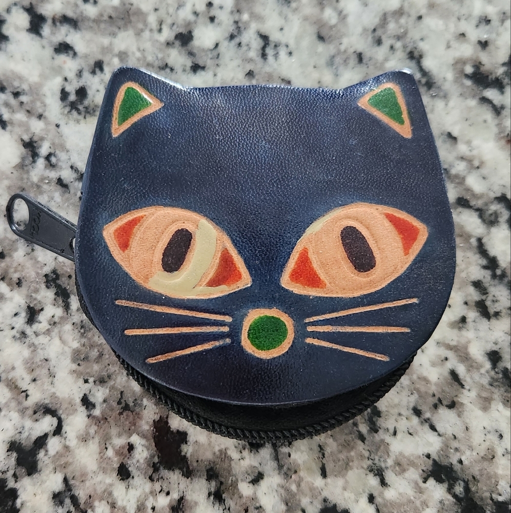 Italian leather cat coin purse
